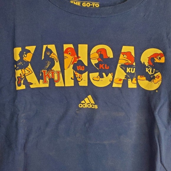 Kansas Jayhawks Adidas Shirt Adult Large Blue Short Sleeve Basketball - Picture 4 of 4